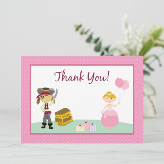 Princess & Pirate Flat - Hartelijk dank Bedankkaart (Staand voorkant)