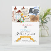 Princess & Pirate Joint Birthday Party Kaart (Staand voorkant)