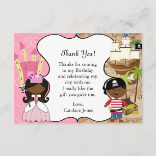 Princess & Pirate Party Dark Skin - Hartelijk dank Kaart