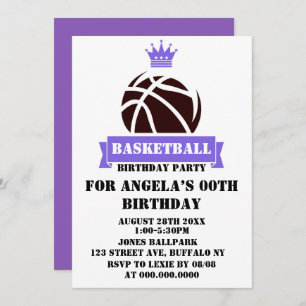 Princess Purple Basketball Anniversaire Invitation
