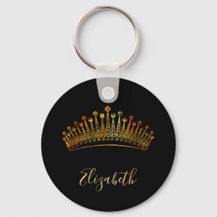 Princess Queen gold tiara crown black name Sleutelhanger