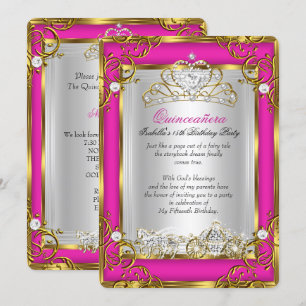 Princess Quinceanera 15th Birthday Pink Gold Kaart
