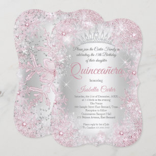 Princess Quinceanera 15th Blush Pink Silver Party Kaart