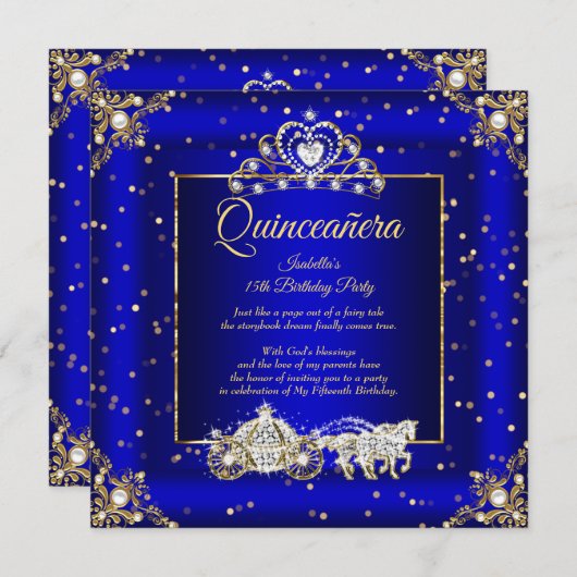 Princess Quinceanera Elite Royal Blue Sparkle Kaart (Voorkant / Achterkant)