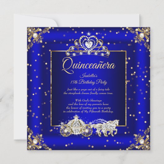 Princess Quinceanera Elite Royal Blue Sparkle Kaart (Voorkant)