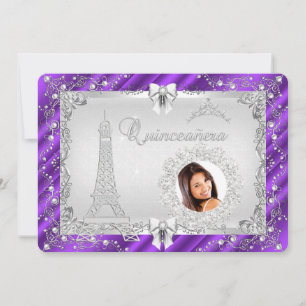 Princess Quinceanera Magical Paars Silver Photo Kaart