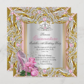 Princess Quinceanera Silver Pink Rose Gold Kaart (Voorkant / Achterkant)