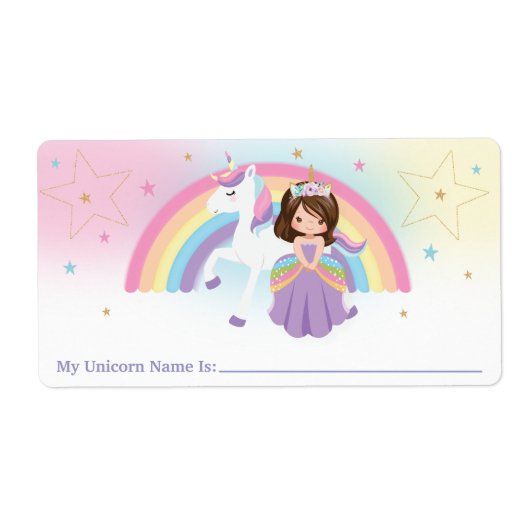 Princess Rainbow Unicorn My Unicorn Name Stickers (Devant)