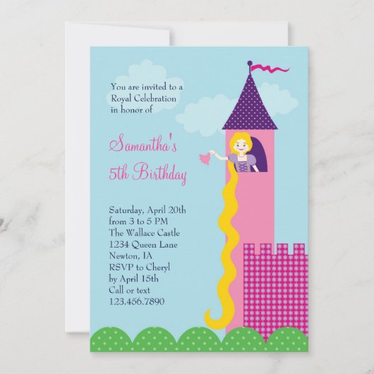 Princess Rapunzel Birthday Party Invitation Kaart (Voorkant)