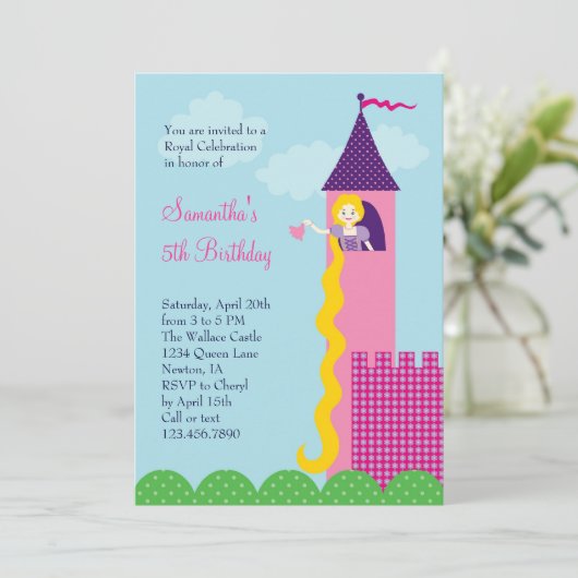 Princess Rapunzel Birthday Party Invitation Kaart (Staand voorkant)