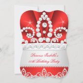 Princess Red Diamond Tiara Birthday Party Kaart (Voorkant)