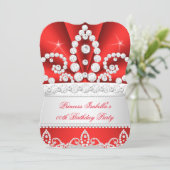 Princess Red Diamond Tiara Birthday Party Kaart (Staand voorkant)