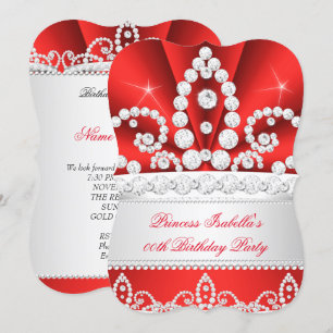 Princess Red Diamond Tiara Birthday Party Kaart