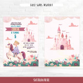 Princess Riding Unicorn Invitation de fête d'anniv