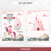 Princess Riding Unicorn Invitation de fête d'anniv