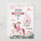 Princess Riding Unicorn Invitation de fête d'anniv (Devant)