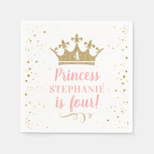 Princess Royal Crown Pink Gold Glitter Birthday Servet