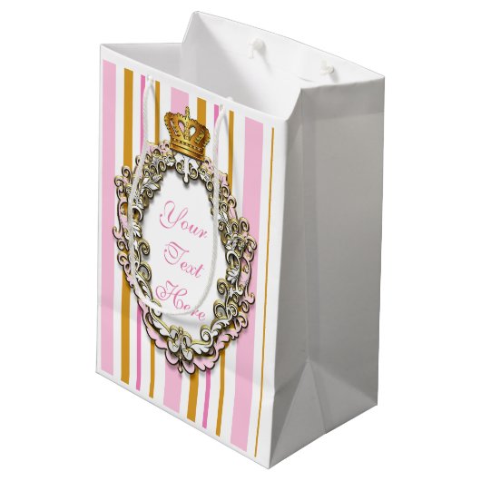 Princess Royal Crown Roze & Goud Gepersonaliseerde Medium Cadeauzakje (Achterkant Gekanteld)