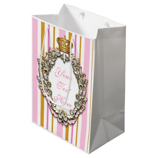 Princess Royal Crown Roze & Goud Gepersonaliseerde Medium Cadeauzakje (Voorkant Gekanteld)