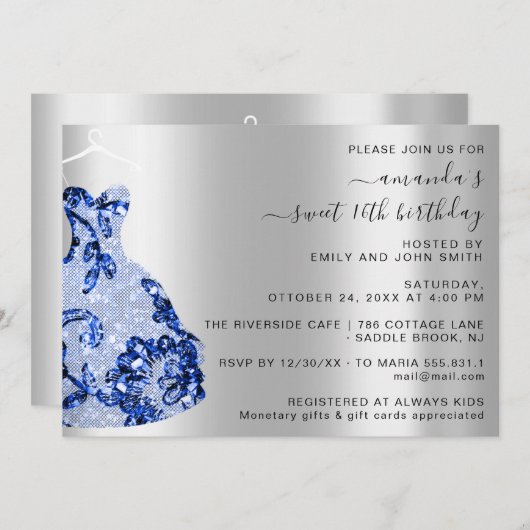 Princess Royal Dress Sweet 16th Blue Navy Princess Kaart (Voorkant / Achterkant)