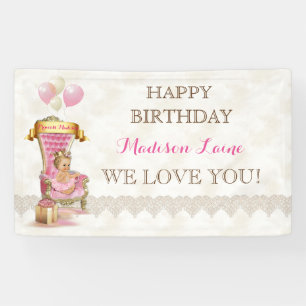 Princess Royal Throne Girl Pink Gold Gepersonalise Spandoek