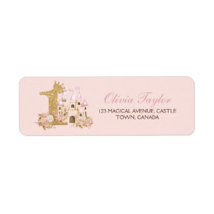 Princess Roze en Gouden Kasteel Retouradreslabel Etiket