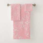 Princess Roze en Wit Damask Badhanddoek Set Bad Handdoek (Insitu)