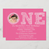 Princess Roze The Big One Photo First Birthday Kaart (Voorkant / Achterkant)