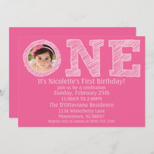 Princess Roze The Big One Photo First Birthday Kaart (Voorkant / Achterkant)