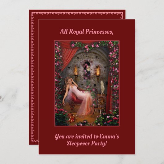 Princess Sleepover Party Invitation Kaart (Voorkant / Achterkant)