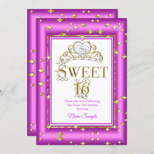 Princess Sweet 16 Gold Paars Pink Birthday Party Kaart