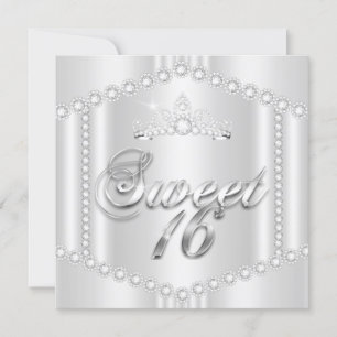 Princess Sweet 16 Party Silver White Diamond Trim Kaart