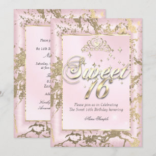 Princess Sweet 16 sepia Gold Blush Pink Party Kaart