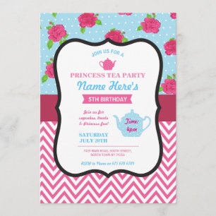 Princess Tea Party Alice Pink Birthday Invite Kaart