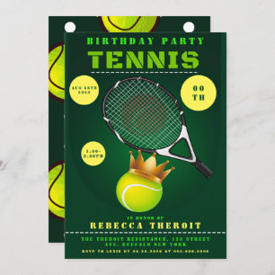 Princess Tennis Invitations de fête d'anniversaire