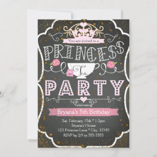PRINCESS THEEPARTIJ Verjaardag Glitter Uitnodiging