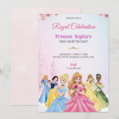 Princess-themed birthday invitation in pink colour (Devant / Derrière)