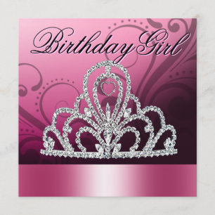 Princess Tiara Birthday Girl (roze) Kaart