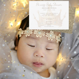 Princess Tiara Glam Wit & Goud Baby shower Kaart