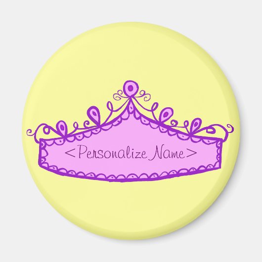 Princess Tiara Pink Crown Custom Name Magnet Magneet (Voorkant)
