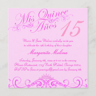 Princess Tiara Pink Quinceanera Uitnodiging