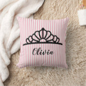 Princess Tiara Pink Stripe Coussin personnalisé (Couverture)