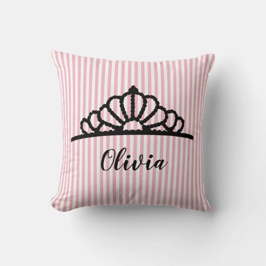 Princess Tiara Pink Stripe Coussin personnalisé (Recto)