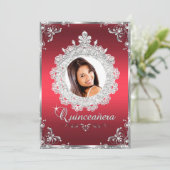 Princess Tiara Ruby Red Sparkle Quinceanera Kaart (Staand voorkant)