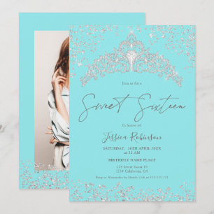Princess tiara Silglitter navy foto Sweet 16 Kaart