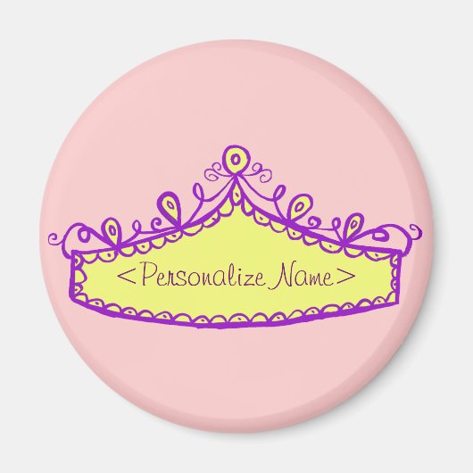 Princess Tiara Yellow Crown Custom Name Magnet Magneet (Voorkant)