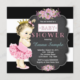 Princess Tutu Girls Chalkboard Baby shower Kaart
