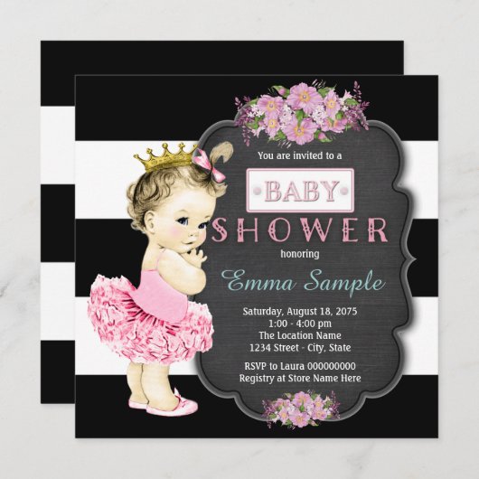 Princess Tutu Girls Krijtbord Baby shower Kaart (Voorkant / Achterkant)