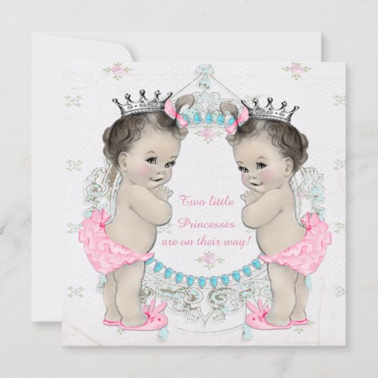 Princess Twin Meisje Baby shower Kaart (Voorkant)