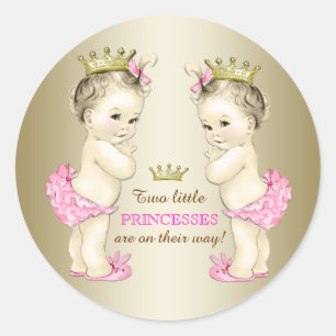Princess Twin Meisje Baby shower Ronde Sticker